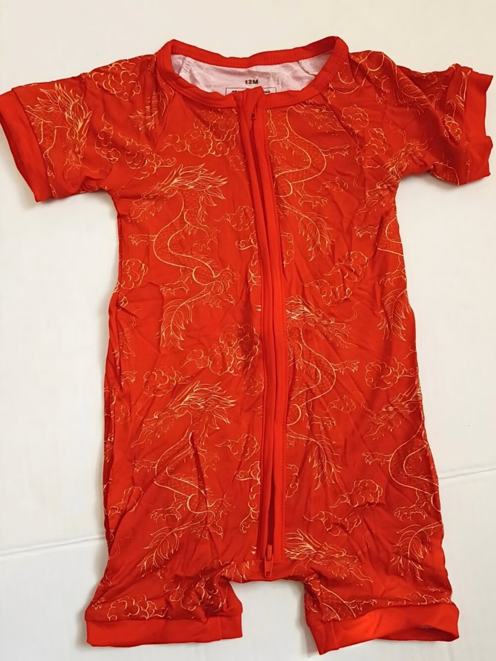 Red Dragon Bamboo Short Zippy 12M | Festive Baby Romper - Picture 3 of 4